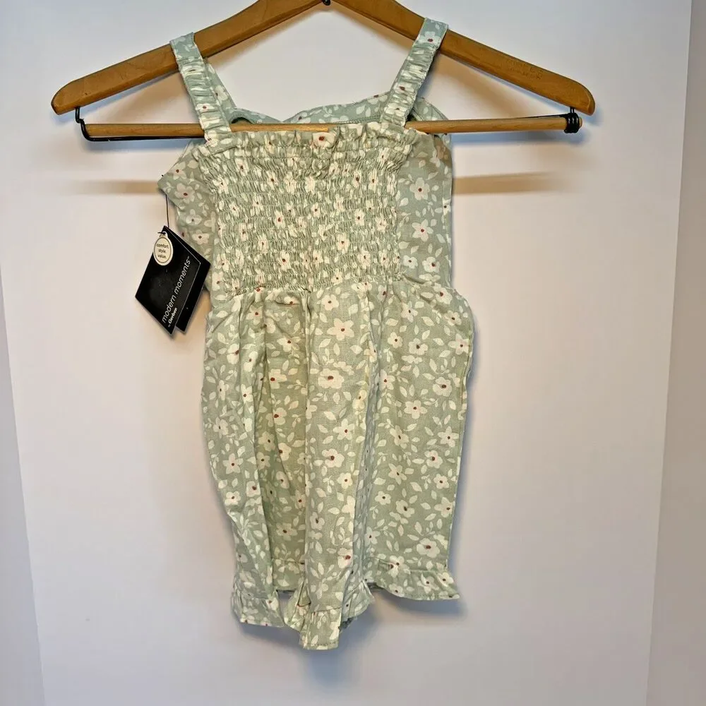 Gerber toddler Girls Romper with Floral Print NWT 4T Month Green Summer Comfy